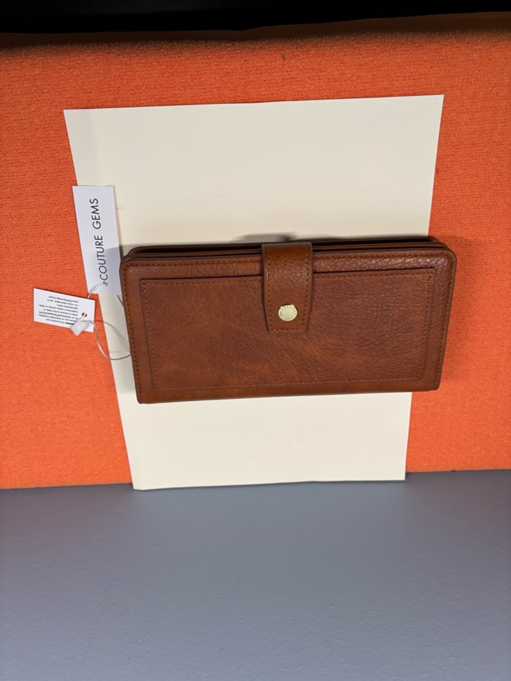 Couture Gems Brown Leather Snap Wallet